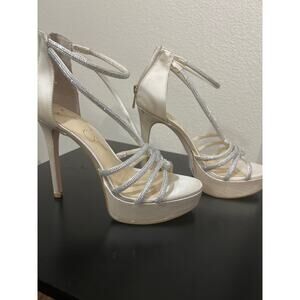 Jessica Simpson Satin Cream Colored Platform Shoes with 5" Stiletto Heel, s 6.5